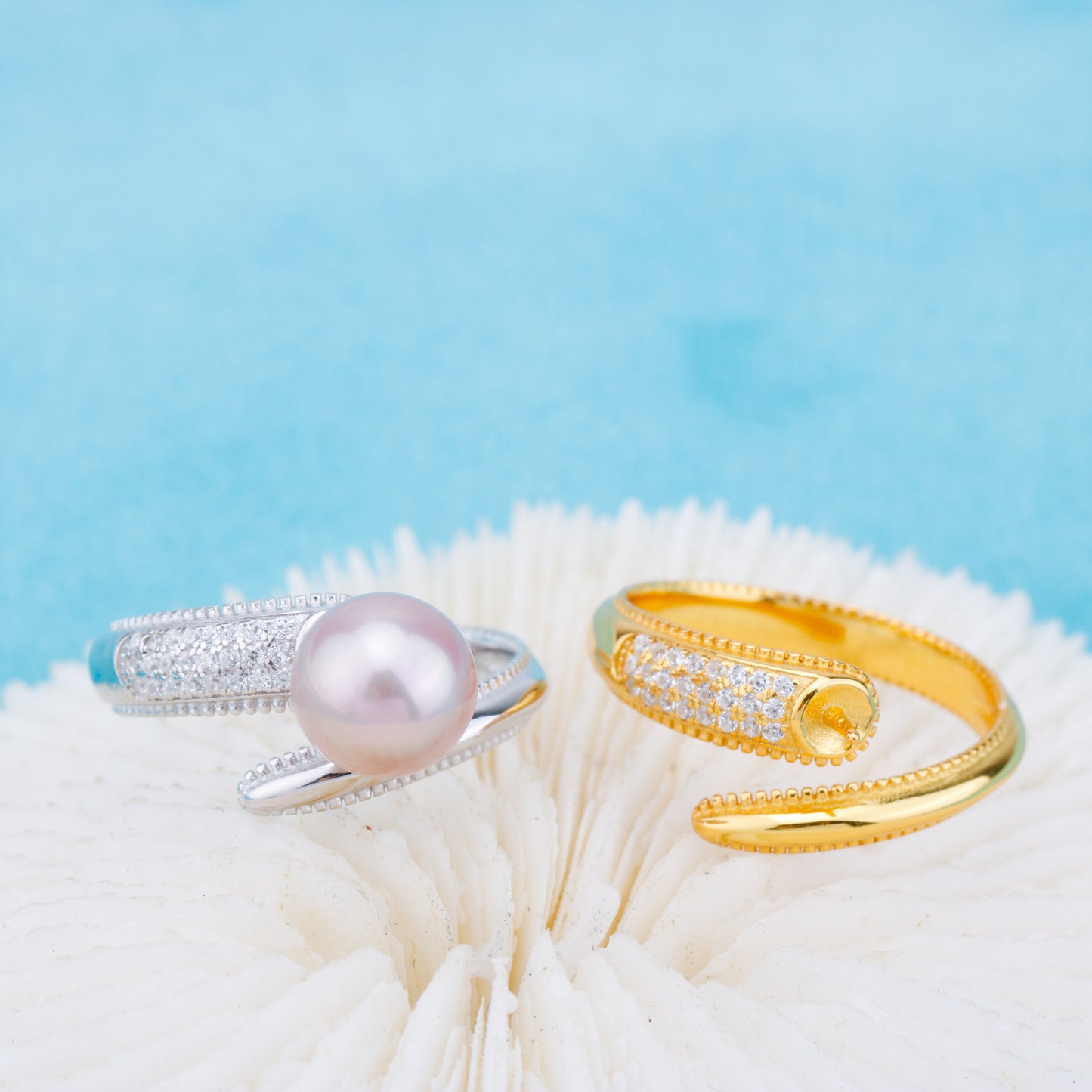 r010906 DIY 6-8mm Natural Freshwater pearl Ring accessory 925 sterling silver Adjustable size engagement jewelry ring for women