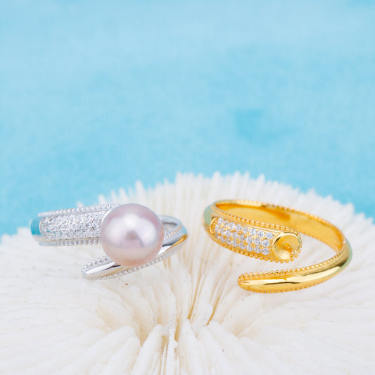 r010906 DIY 6-8mm Natural Freshwater pearl Ring accessory 925 sterling silver Adjustable size engagement jewelry ring for women