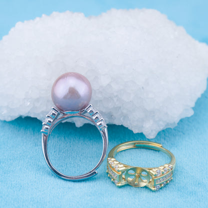 re010950 DIY 9-11mm Natural Freshwater pearl Ring accessory 925 sterling silver Adjustable size engagement ring for women