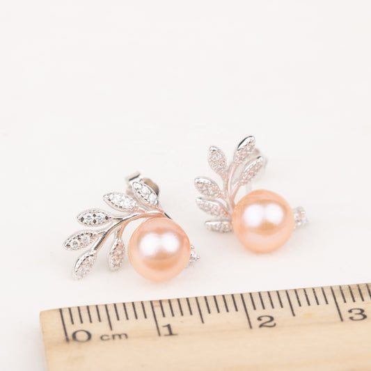 e060653 S925 pearl earring 925 sterling silver DIY 7-8mm Natural Freshwater pearl stud earring for women