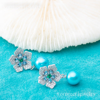 e010834 S925 pearl earring 925 sterling silver DIY 7-8mm Natural Freshwater pearl stud earring for women