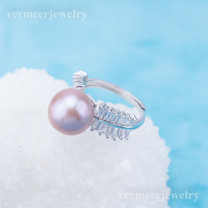 re010940 DIY 9-11mm Natural Freshwater pearl Ring accessory 925 sterling silver Adjustable size engagement ring for women