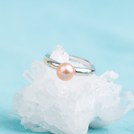 r020390 DIY 7-8mm Natural Freshwater pearl Ring accessory 925 sterling silver Adjustable size engagement jewelry ring for women