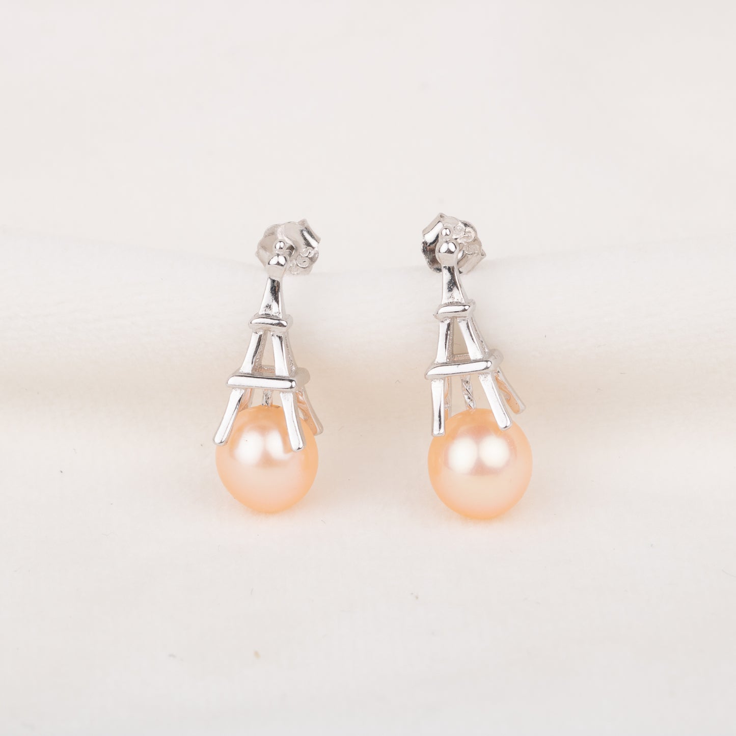 e010681 S925 pearl earring 925 sterling silver DIY 7-8mm Natural Freshwater pearl stud earring for women