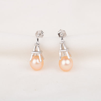 e010681 S925 pearl earring 925 sterling silver DIY 7-8mm Natural Freshwater pearl stud earring for women