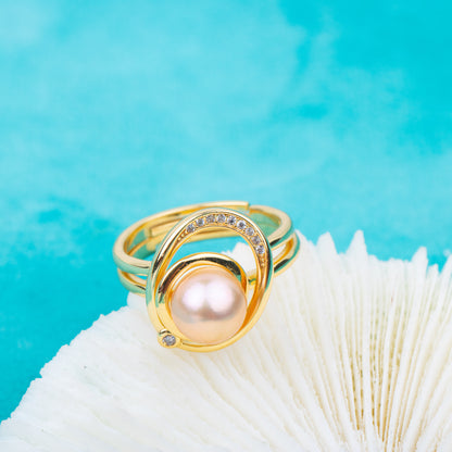 r040706 DIY 7-8mm Natural Freshwater pearl Ring accessory 925 sterling silver 2 in 1 ring for women