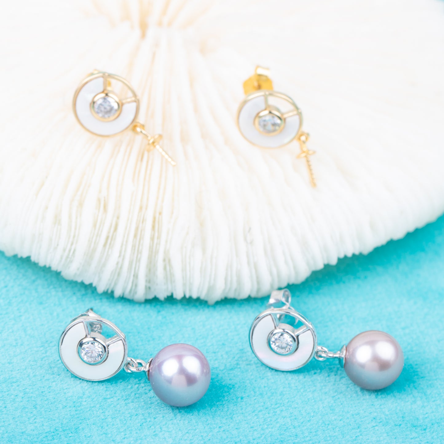 e010803 S925 pearl earring 925 sterling silver DIY 7-8mm Natural Freshwater pearl stud earring for women