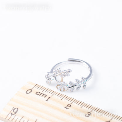 r010872  DIY 6-8mm Natural Freshwater pearl Ring accessory 925 sterling silver Adjustable size engagement jewelry ring for women