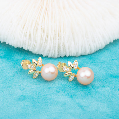 e010754 S925 pearl earring 925 sterling silver DIY 7-8mm Natural Freshwater pearl stud earring for women