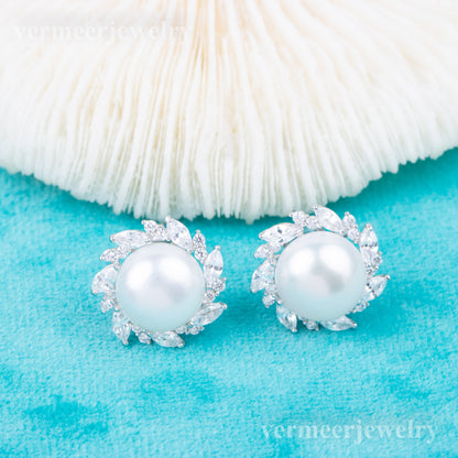 e010816 S925 pearl earring 925 sterling silver DIY 7-8mm Natural Freshwater pearl stud earring for women