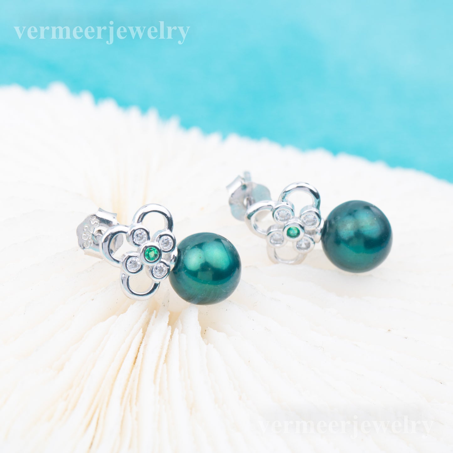 e010750 S925 pearl earring 925 sterling silver DIY 7-8mm Natural Freshwater pearl stud earring for women