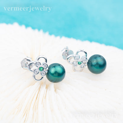 e010750 S925 pearl earring 925 sterling silver DIY 7-8mm Natural Freshwater pearl stud earring for women