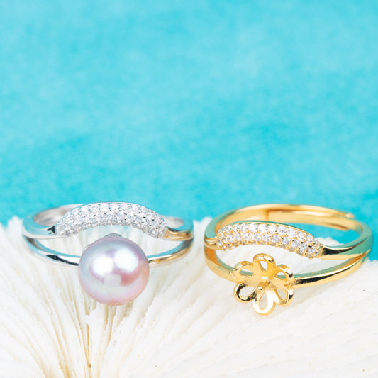 r010852 DIY 7-8mm Natural Freshwater pearl Ring accessory 925 sterling silver Adjustable size engagement jewelry ring for women