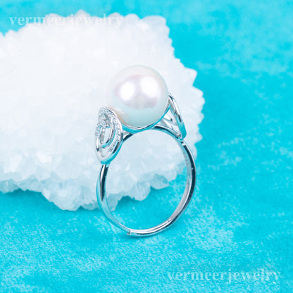 re010834DIY 9-11mm Natural Freshwater pearl Ring accessory 925 sterling silver Adjustable size engagement jewelry ring for women