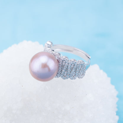 re010942 DIY 9-11mm Natural Freshwater pearl Ring accessory 925 sterling silver Adjustable size engagement ring for women