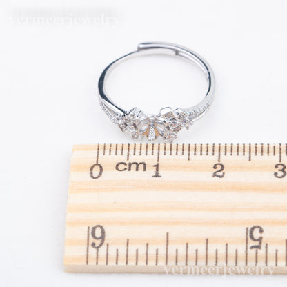 r010814 DIY 7-8mm Natural Freshwater pearl Ring accessory 925 sterling silver Adjustable size engagement jewelry ring for women
