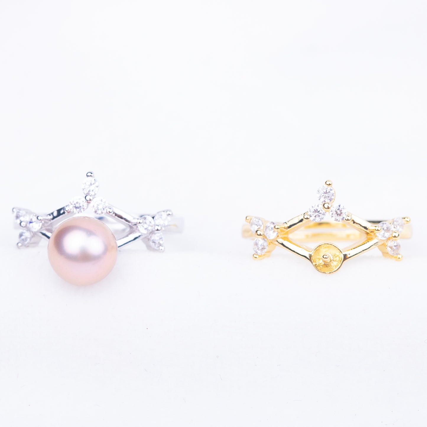 r010756 DIY 7-8mm Natural Freshwater pearl Ring accessory 925 sterling silver Adjustable size engagement jewelry ring for women