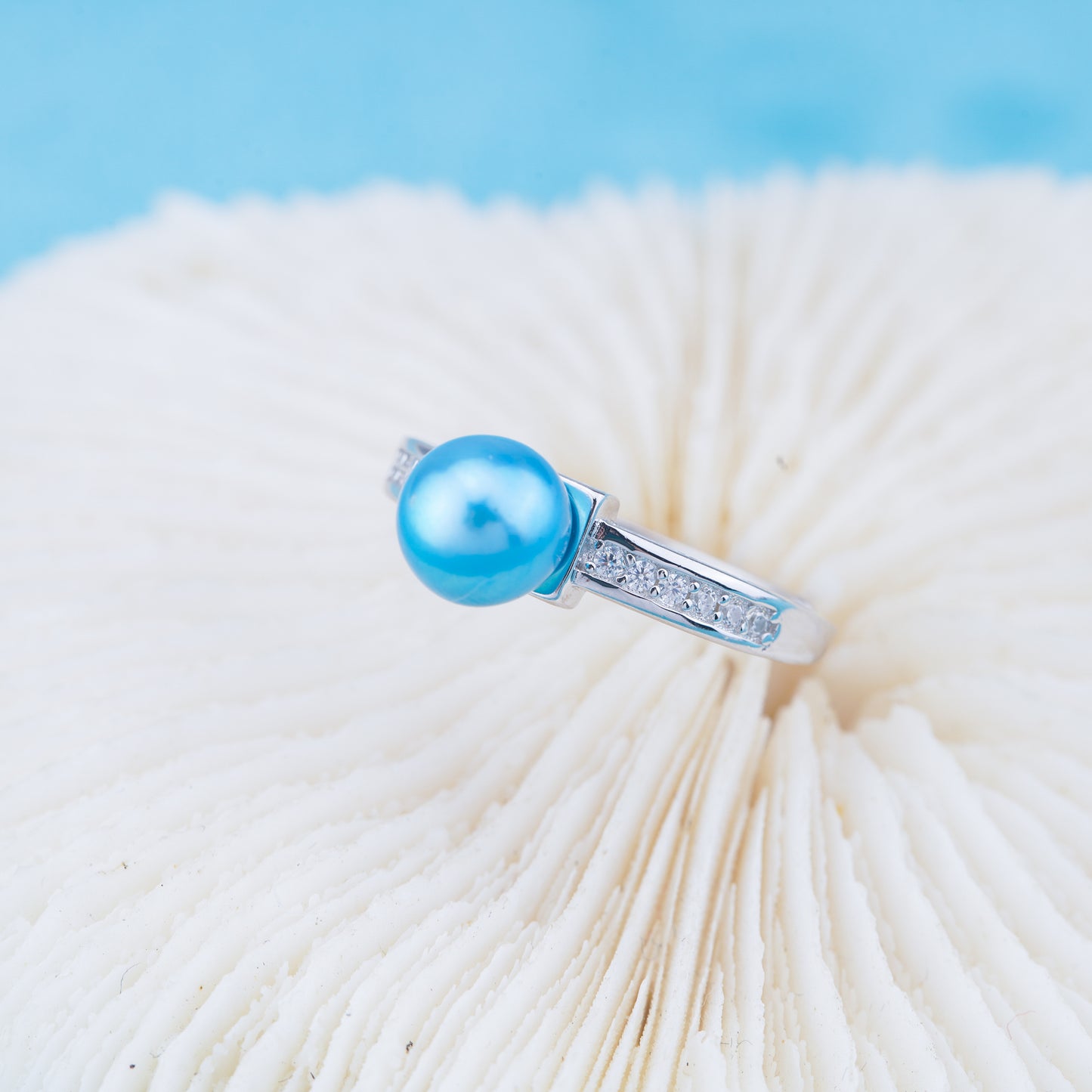 r010961 DIY 6-8mm Natural Freshwater pearl Ring accessory 925 sterling silver Adjustable size engagement jewelry ring for women