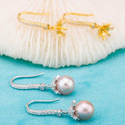 e010852 S925 pearl earring 925 sterling silver DIY 7-8mm Natural Freshwater pearl stud earring for women