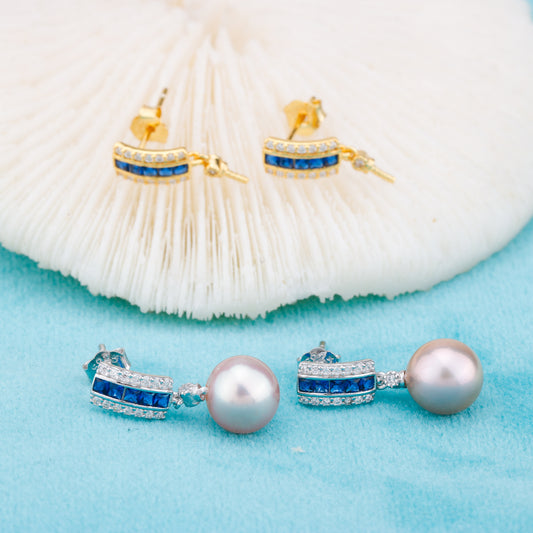 e010884 S925 pearl earring 925 sterling silver DIY 7-8mm Natural Freshwater pearl stud earring for women