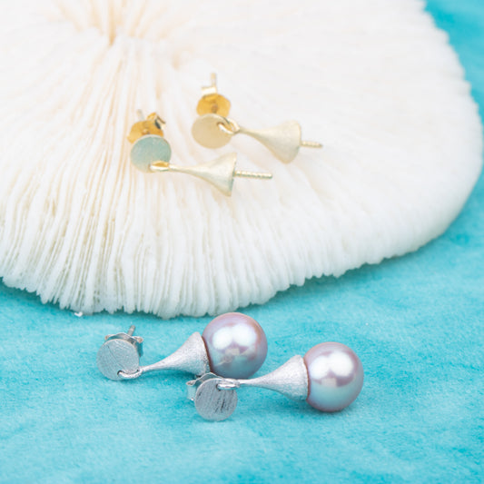 e010756 S925 pearl earring 925 sterling silver DIY 7-8mm Natural Freshwater pearl stud earring for women