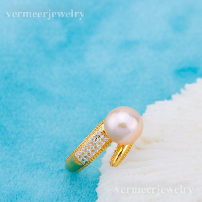 r010906 DIY 6-8mm Natural Freshwater pearl Ring accessory 925 sterling silver Adjustable size engagement jewelry ring for women