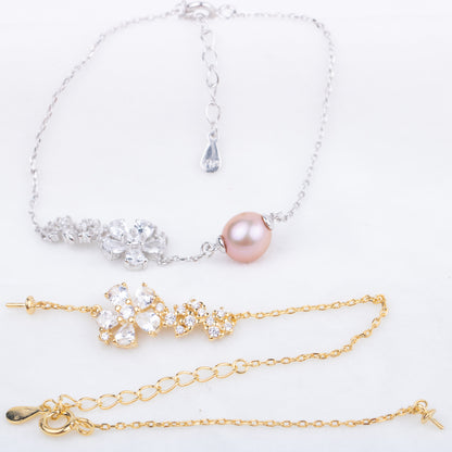 b010189  DIY 7-8mm Natural Freshwater pearl bracelet accessory 925 sterling silver adjustable chain bracelet for women