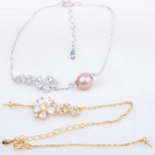 b010189  DIY 7-8mm Natural Freshwater pearl bracelet accessory 925 sterling silver adjustable chain bracelet for women