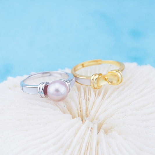r010964 DIY 6-8mm Natural Freshwater pearl Ring accessory 925 sterling silver Adjustable size engagement jewelry ring for women