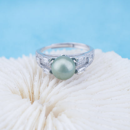 r010948 DIY 6-8mm Natural Freshwater pearl Ring accessory 925 sterling silver Adjustable size engagement jewelry ring for women