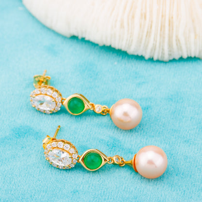 e010860 S925 pearl earring 925 sterling silver DIY 7-8mm Natural Freshwater pearl stud earring for women