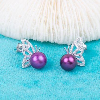 e010805 S925 pearl earring 925 sterling silver DIY 7-8mm Natural Freshwater pearl stud earring for women
