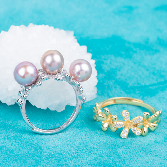 r040828 DIY 6-8mm Natural Freshwater pearl Ring accessory 925 sterling silver Adjustable size engagement jewelry ring for women