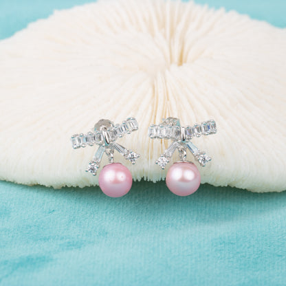 e010694 S925 pearl earring 925 sterling silver DIY 7-8mm Natural Freshwater pearl stud earring for women