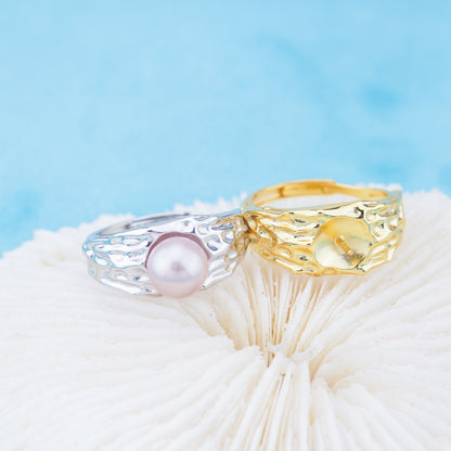 r010965 DIY 6-8mm Natural Freshwater pearl Ring accessory 925 sterling silver Adjustable size engagement jewelry ring for women