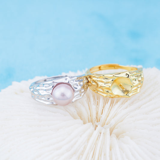 r010965 DIY 6-8mm Natural Freshwater pearl Ring accessory 925 sterling silver Adjustable size engagement jewelry ring for women