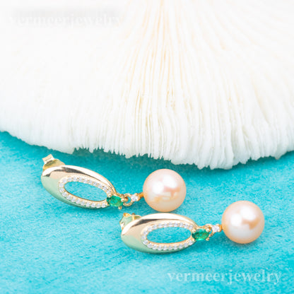 e010778 S925 pearl earring 925 sterling silver DIY 7-8mm Natural Freshwater pearl stud earring for women