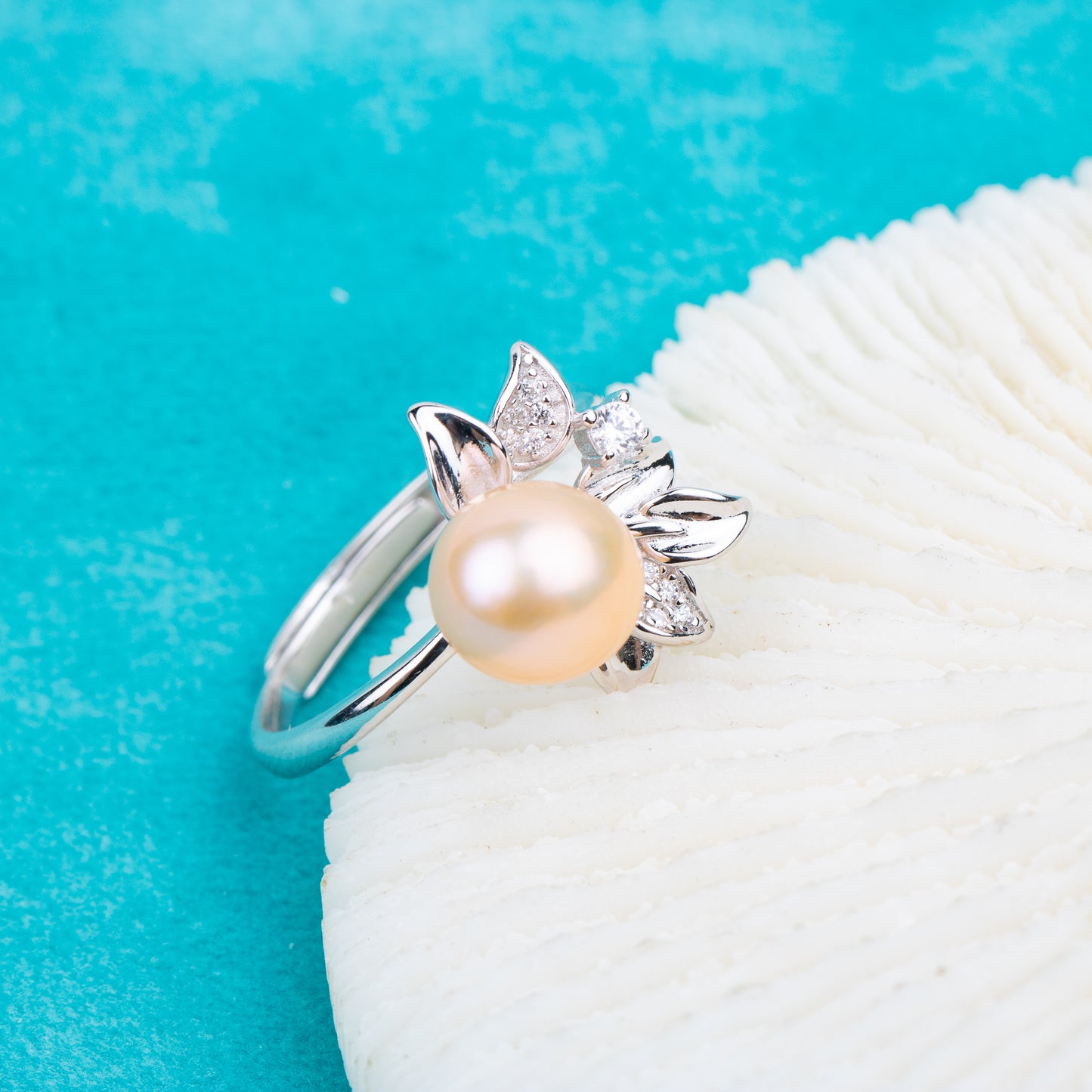 r020730 DIY 7-8mm Natural Freshwater pearl Ring accessory 925 sterling silver Adjustable size engagement jewelry ring for women