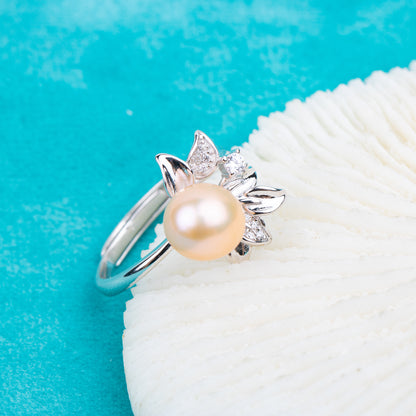 r020730 DIY 7-8mm Natural Freshwater pearl Ring accessory 925 sterling silver Adjustable size engagement jewelry ring for women