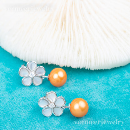 e010823 S925 pearl earring 925 sterling silver DIY 7-8mm Natural Freshwater pearl stud earring for women