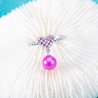 r010869 DIY 6-8mm Natural Freshwater pearl Ring accessory 925 sterling silver Adjustable size engagement jewelry ring for women