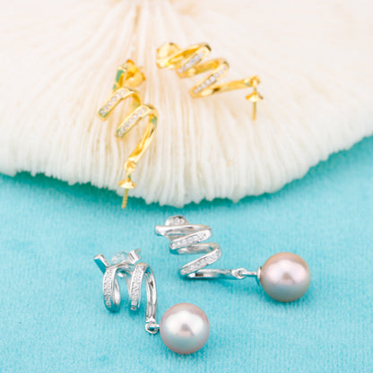 e010856 S925 pearl earring 925 sterling silver DIY 7-8mm Natural Freshwater pearl stud earring for women