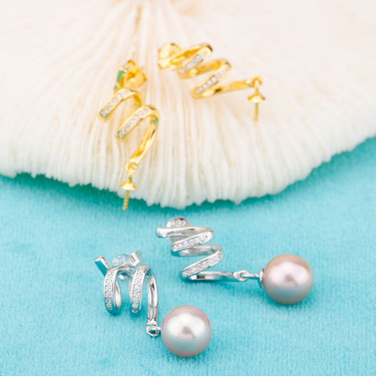 e010856 S925 pearl earring 925 sterling silver DIY 7-8mm Natural Freshwater pearl stud earring for women