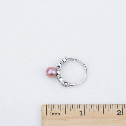 r030515 DIY 7-8mm Natural Freshwater pearl Ring accessory 925 sterling silver Adjustable size engagement jewelry ring for women