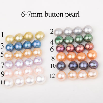 Wholesale 12colors 6-7mm AAA  grade button shape  loose freshwater pearl round shape half hole for pearl party