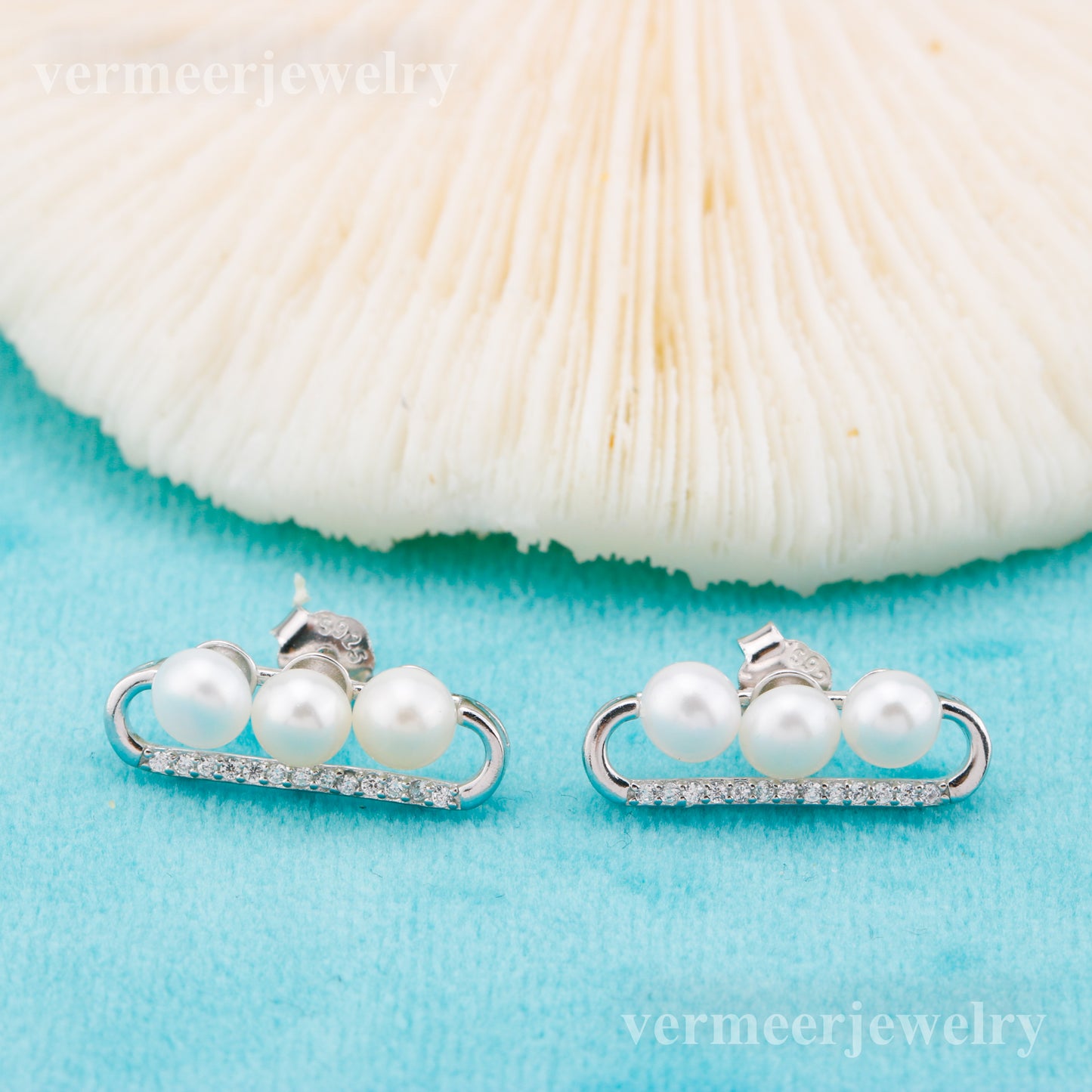 e010871 S925 pearl earring 925 sterling silver DIY 3-4mm Natural Freshwater pearl stud earring for women