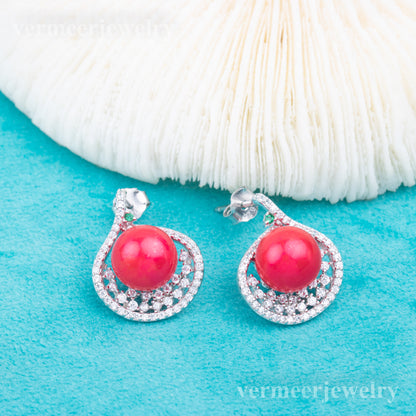 e010787 S925 pearl earring 925 sterling silver DIY 7-8mm Natural Freshwater pearl stud earring for women