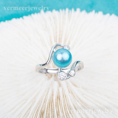 r010696 DIY 7-8mm Natural Freshwater pearl Ring accessory 925 sterling silver Adjustable size engagement jewelry ring for women