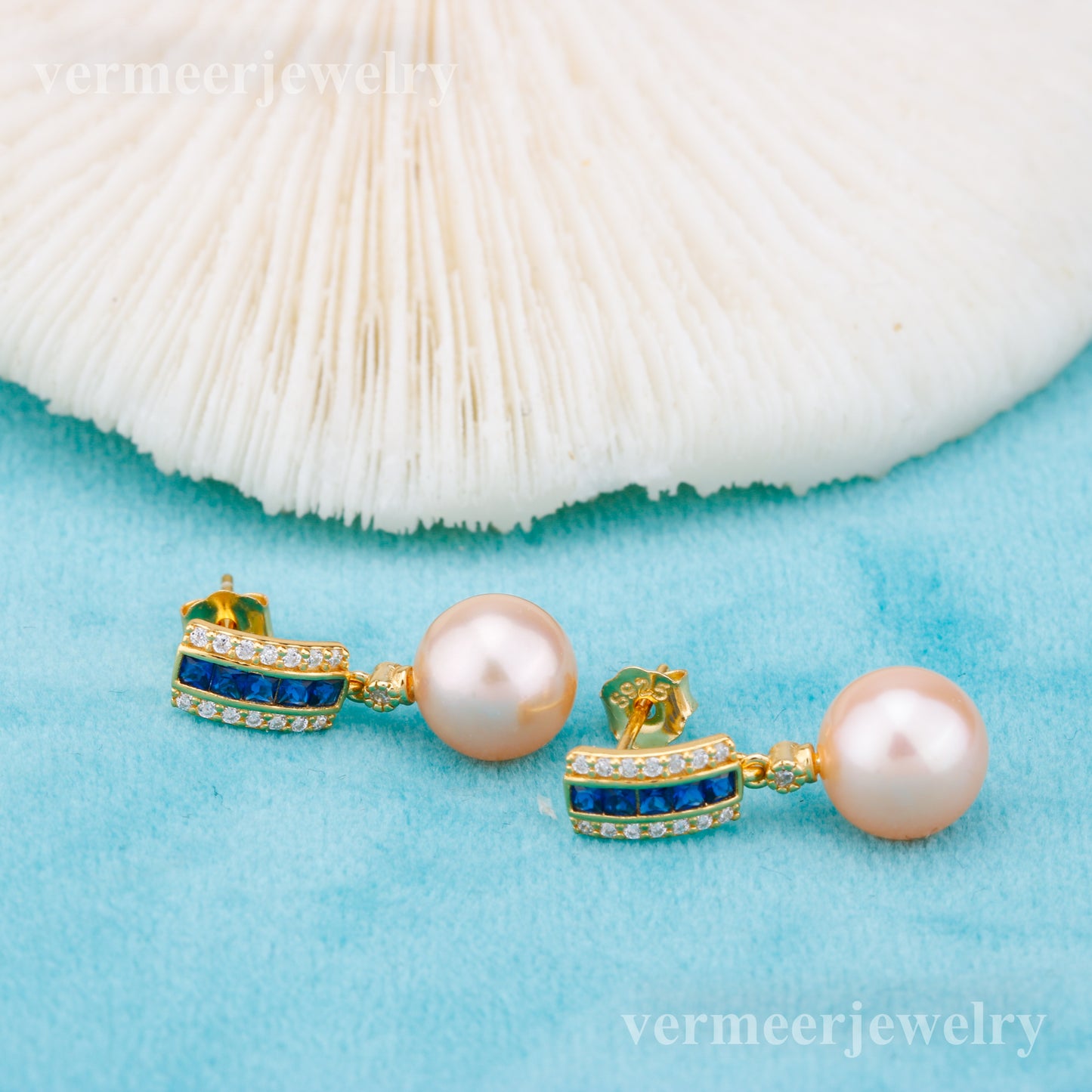 e010884 S925 pearl earring 925 sterling silver DIY 7-8mm Natural Freshwater pearl stud earring for women