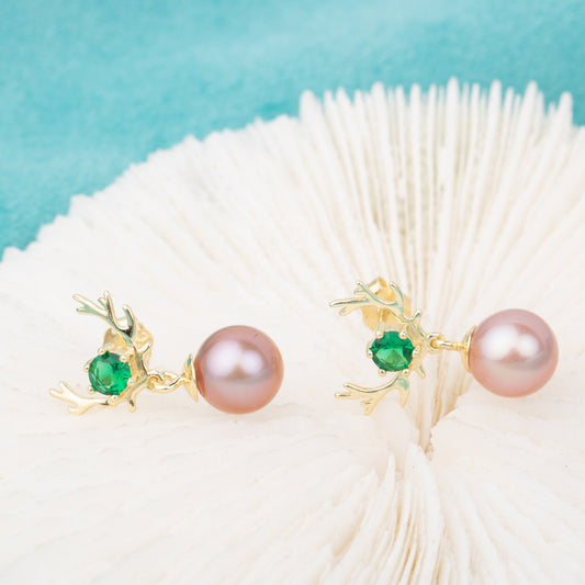 e010681 S925 pearl earring 925 sterling silver DIY 7-8mm Natural Freshwater pearl stud earring for women